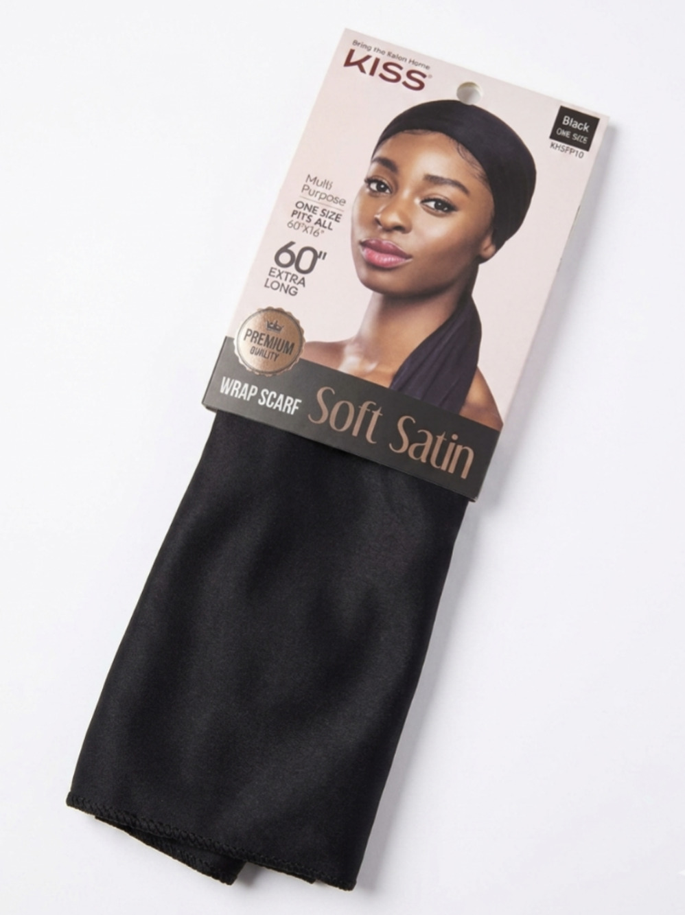 Kiss Soft Satin Wrap Scarf Black 60x16in Extra Long Hair Cover Multi-Purpose OS